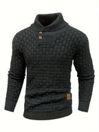 Textured Knit Sweater with Button Collar and Structured Design