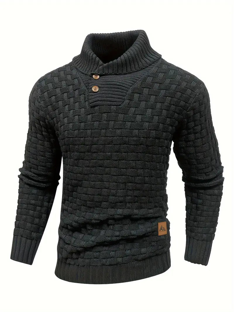 Textured Knit Sweater with Button Collar and Structured Design