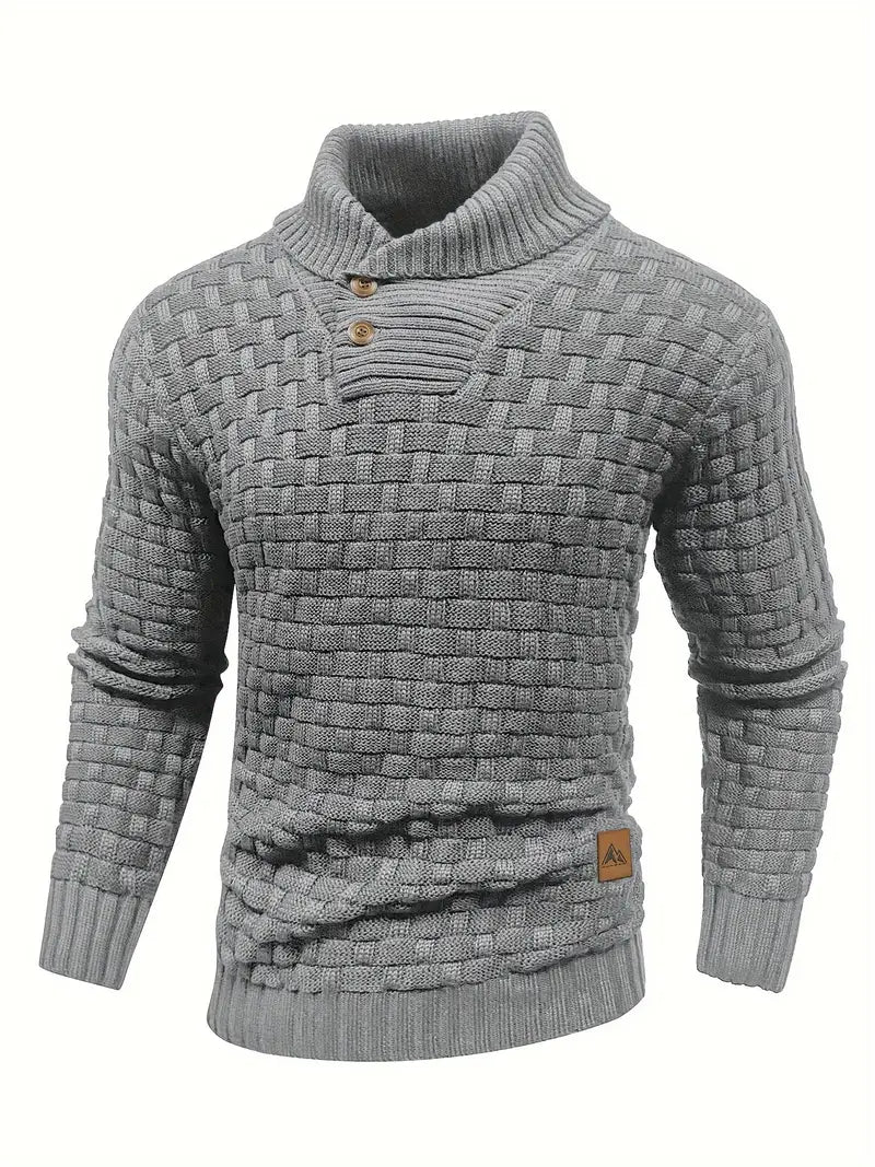 Textured Knit Sweater with Button Collar and Structured Design