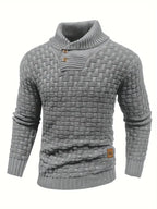 Textured Knit Sweater with Button Collar and Structured Design