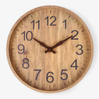 Large Round Wooden Wall Clock with Clear Numbers Silent Quartz