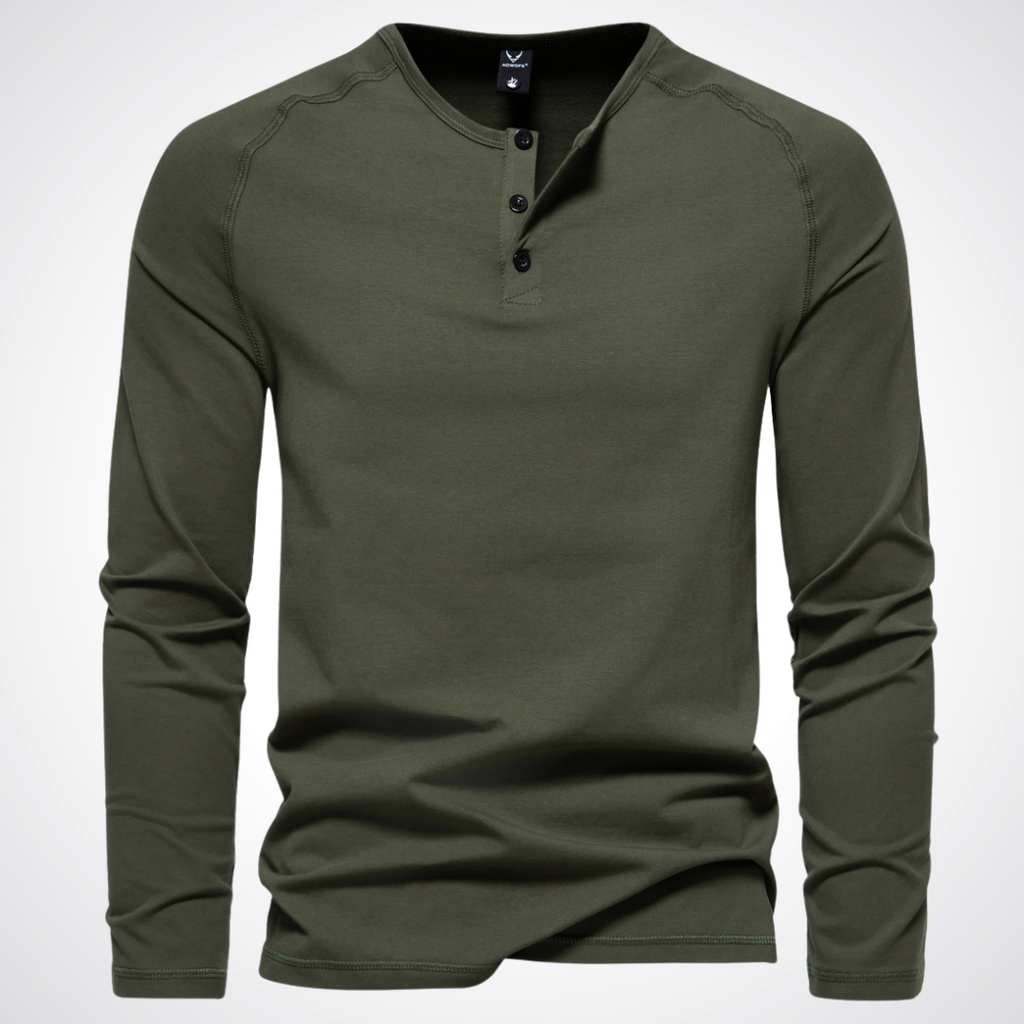 Classic Henley Shirt with Button Neck and Clean Minimal Design