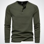 Classic Henley Shirt with Button Neck and Clean Minimal Design