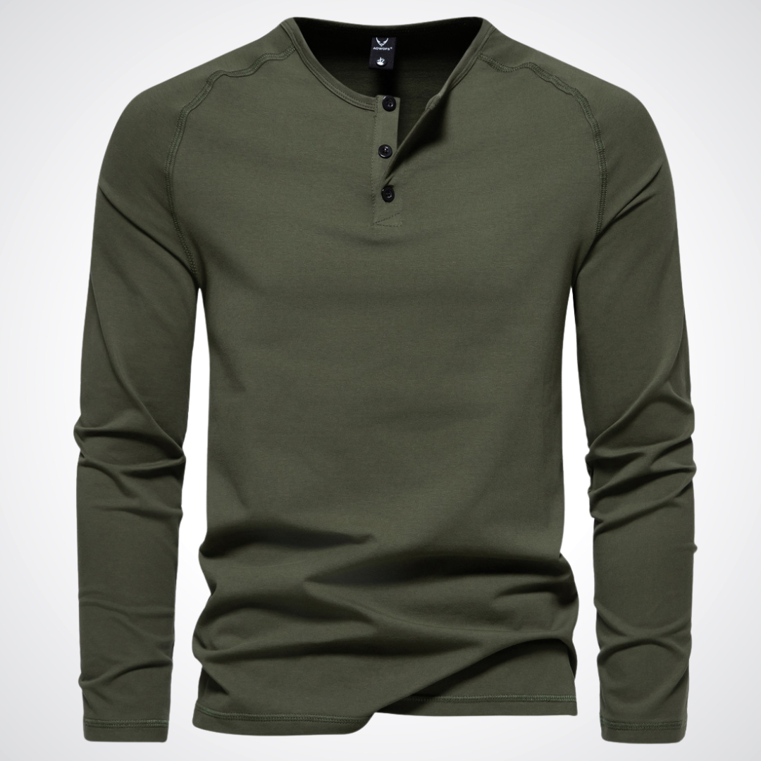 Classic Henley Shirt with Button Neck and Clean Minimal Design