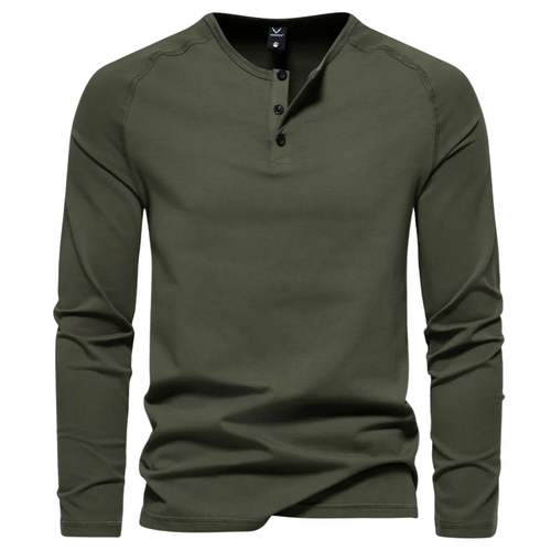 Classic Henley Shirt with Button Neck and Clean Minimal Design