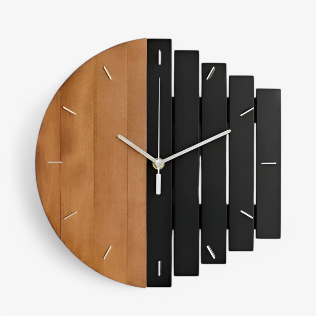 Layered Panel Wall Clock with Split Wood and Modern Dial