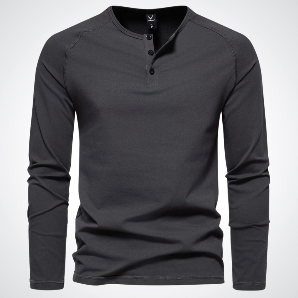Classic Henley Shirt with Button Neck and Clean Minimal Design