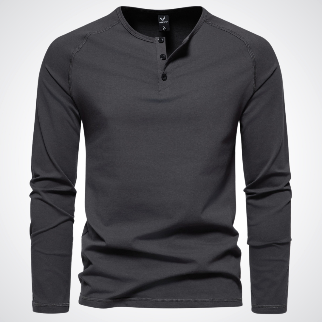 Classic Henley Shirt with Button Neck and Clean Minimal Design