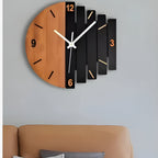 Layered Panel Wall Clock with Split Wood and Modern Dial