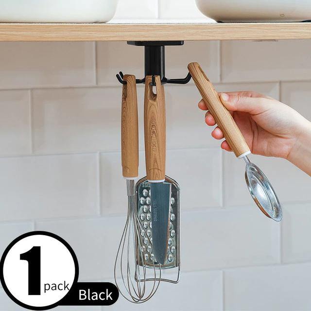 Under-Counter Rotating Kitchen Utensil Storage Organizer 6 Hooks