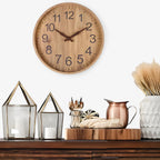 Large Round Wooden Wall Clock with Clear Numbers Silent Quartz