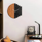 Layered Panel Wall Clock with Split Wood and Modern Dial