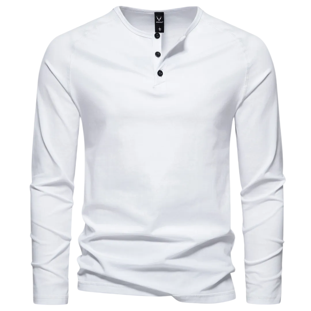 Classic Henley Shirt with Button Neck and Clean Minimal Design