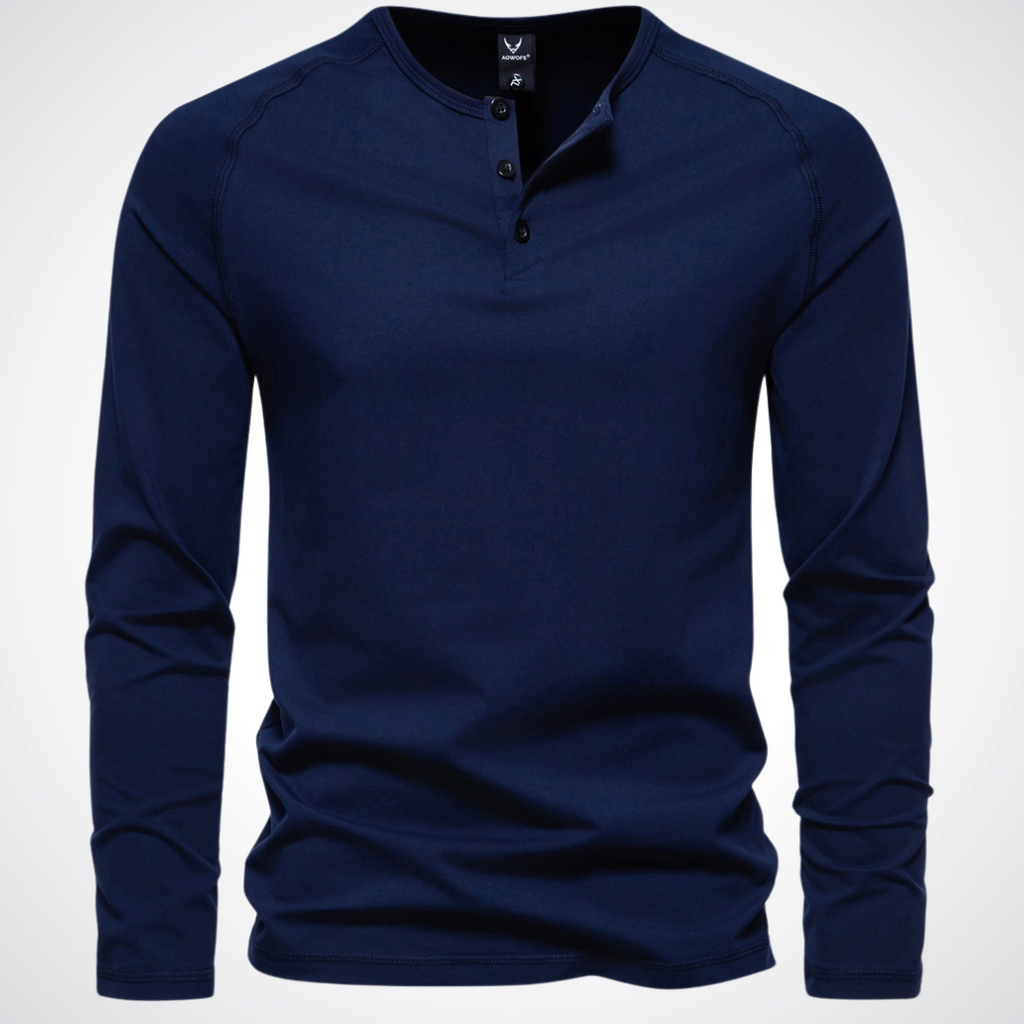 Classic Henley Shirt with Button Neck and Clean Minimal Design