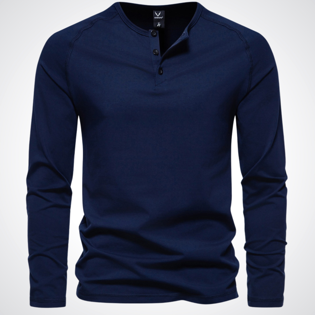 Classic Henley Shirt with Button Neck and Clean Minimal Design