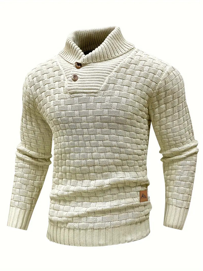 Textured Knit Sweater with Button Collar and Structured Design