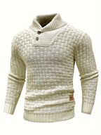 Textured Knit Sweater with Button Collar and Structured Design