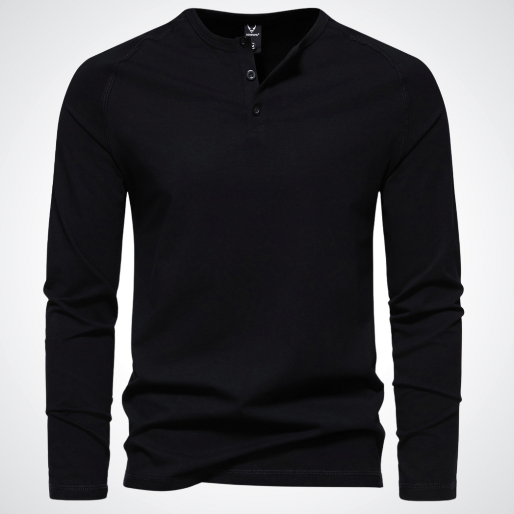 Classic Henley Shirt with Button Neck and Clean Minimal Design