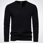 Classic Henley Shirt with Button Neck and Clean Minimal Design