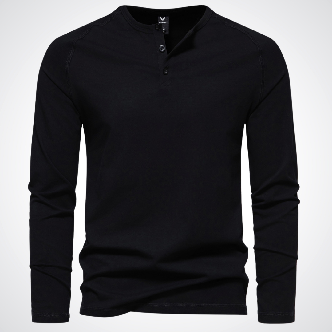 Classic Henley Shirt with Button Neck and Clean Minimal Design
