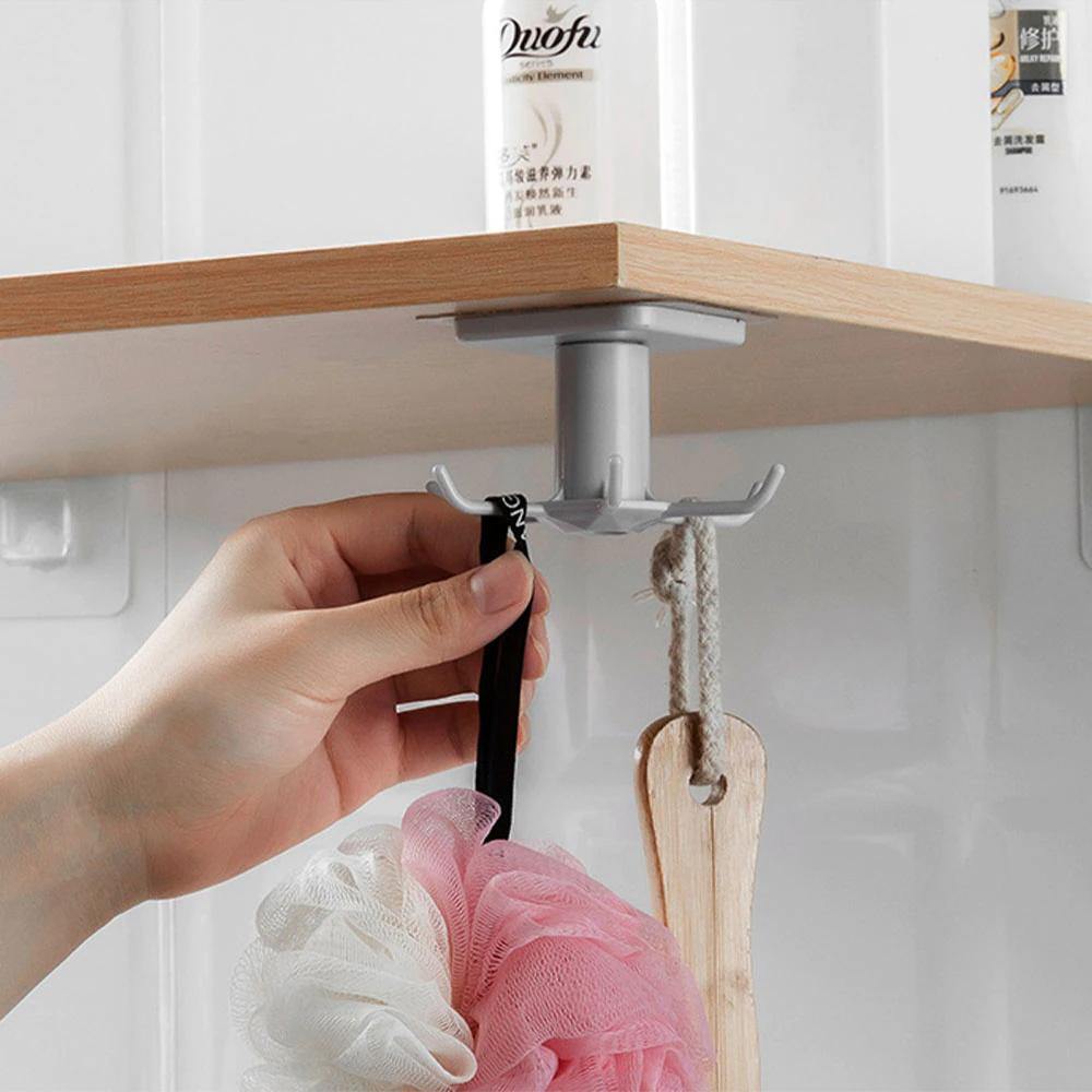 Under-Counter Rotating Kitchen Utensil Storage Organizer 6 Hooks