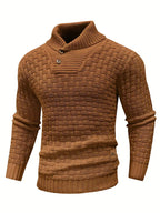 Textured Knit Sweater with Button Collar and Structured Design