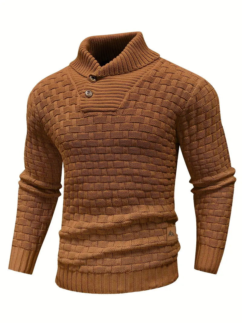 Textured Knit Sweater with Button Collar and Structured Design