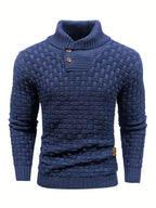 Textured Knit Sweater with Button Collar and Structured Design