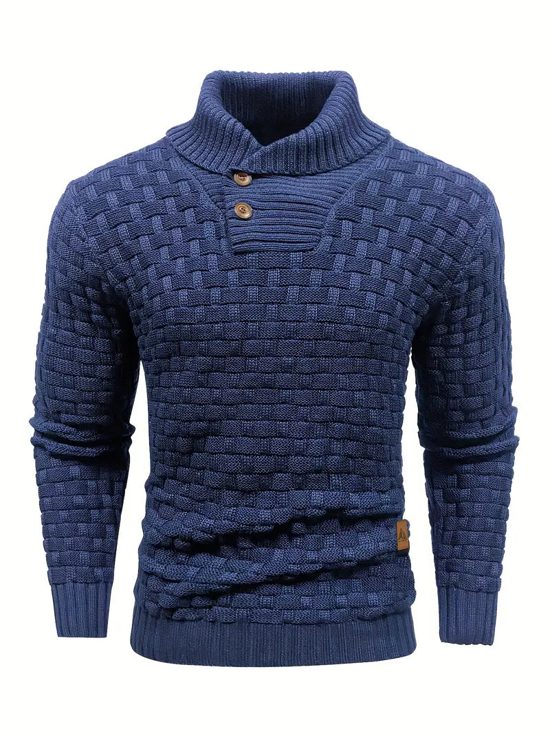 Textured Knit Sweater with Button Collar and Structured Design