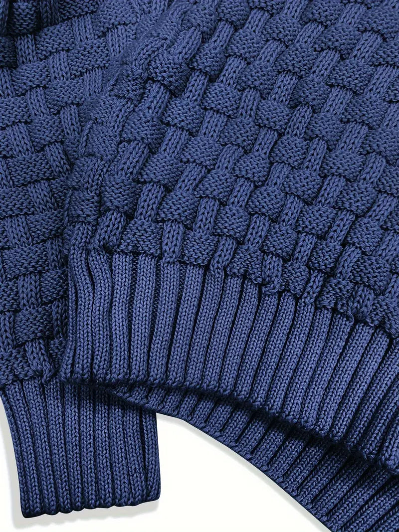 Textured Knit Sweater with Button Collar and Structured Design