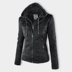 Fitted Biker Jacket with Hood and Structured Stitch Detail