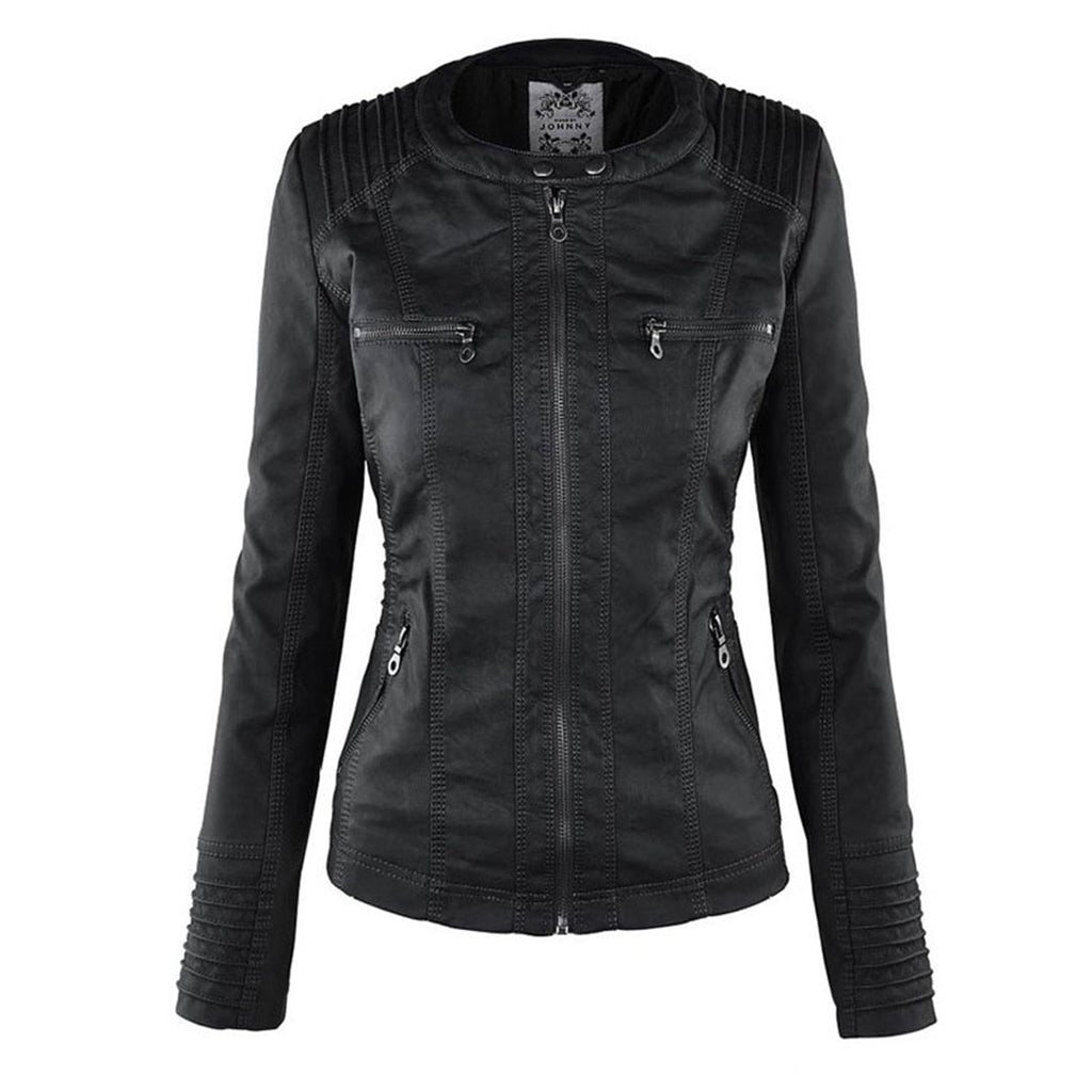 Fitted Biker Jacket with Hood and Structured Stitch Detail
