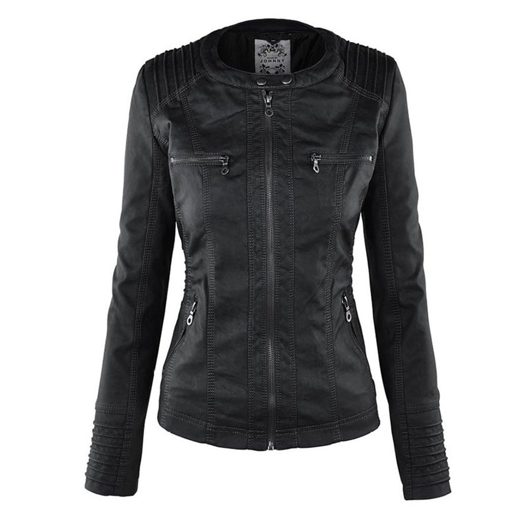Fitted Biker Jacket with Hood and Structured Stitch Detail