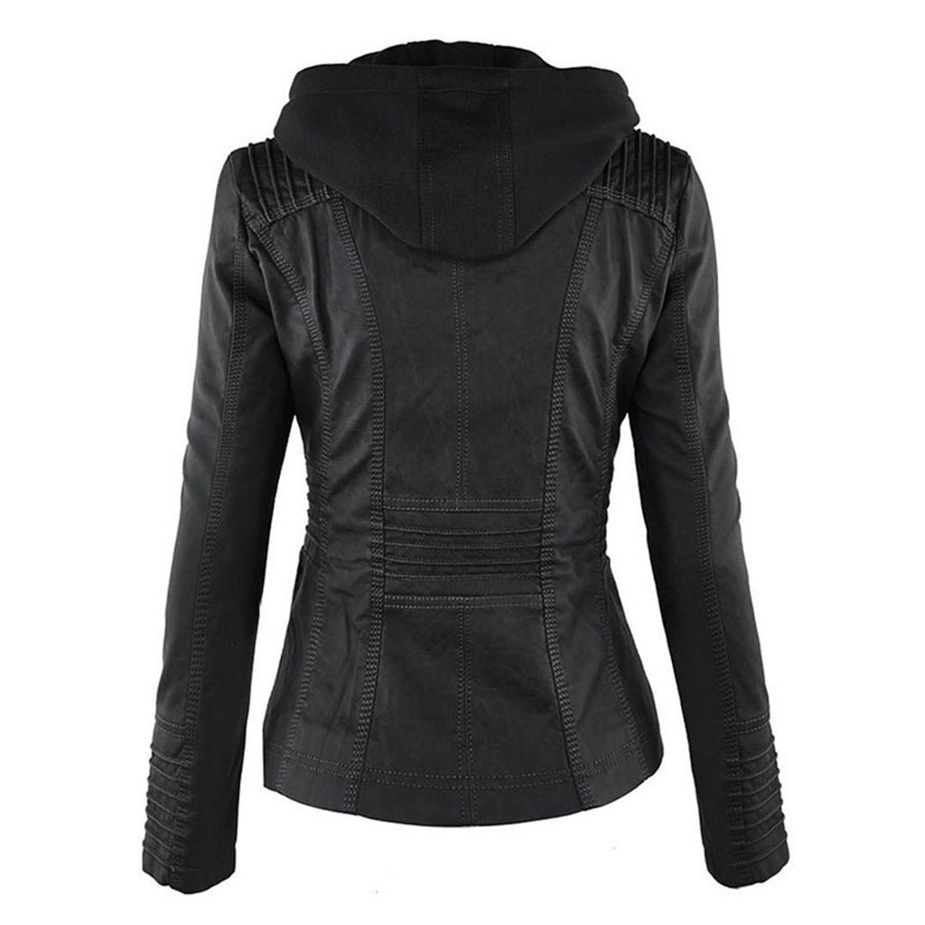 Fitted Biker Jacket with Hood and Structured Stitch Detail