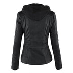 Fitted Biker Jacket with Hood and Structured Stitch Detail