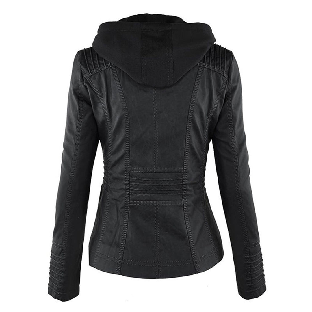 Fitted Biker Jacket with Hood and Structured Stitch Detail
