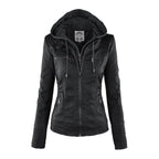 Fitted Biker Jacket with Hood and Structured Stitch Detail