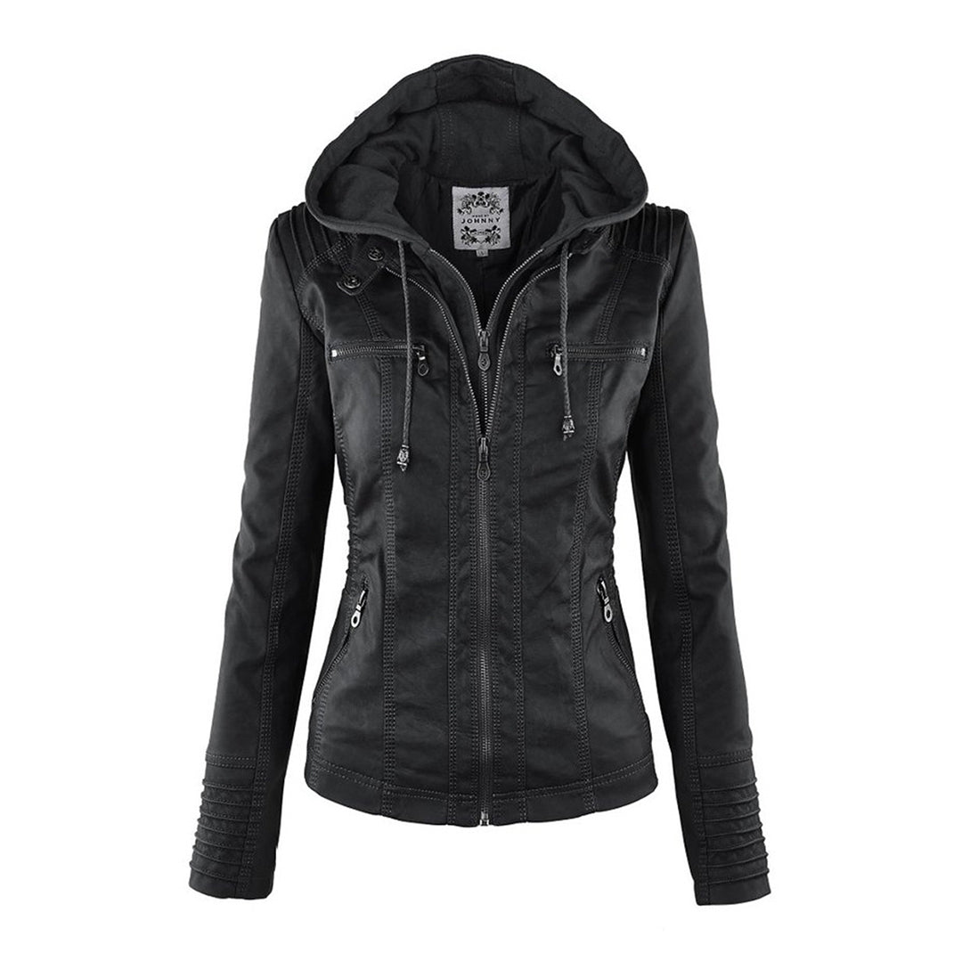 Fitted Biker Jacket with Hood and Structured Stitch Detail