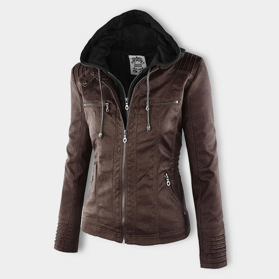 Fitted Biker Jacket with Hood and Structured Stitch Detail
