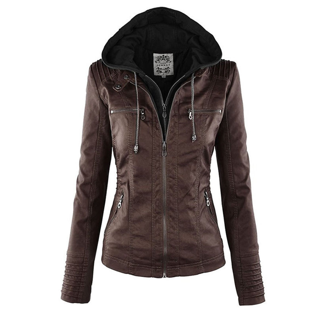 Fitted Biker Jacket with Hood and Structured Stitch Detail
