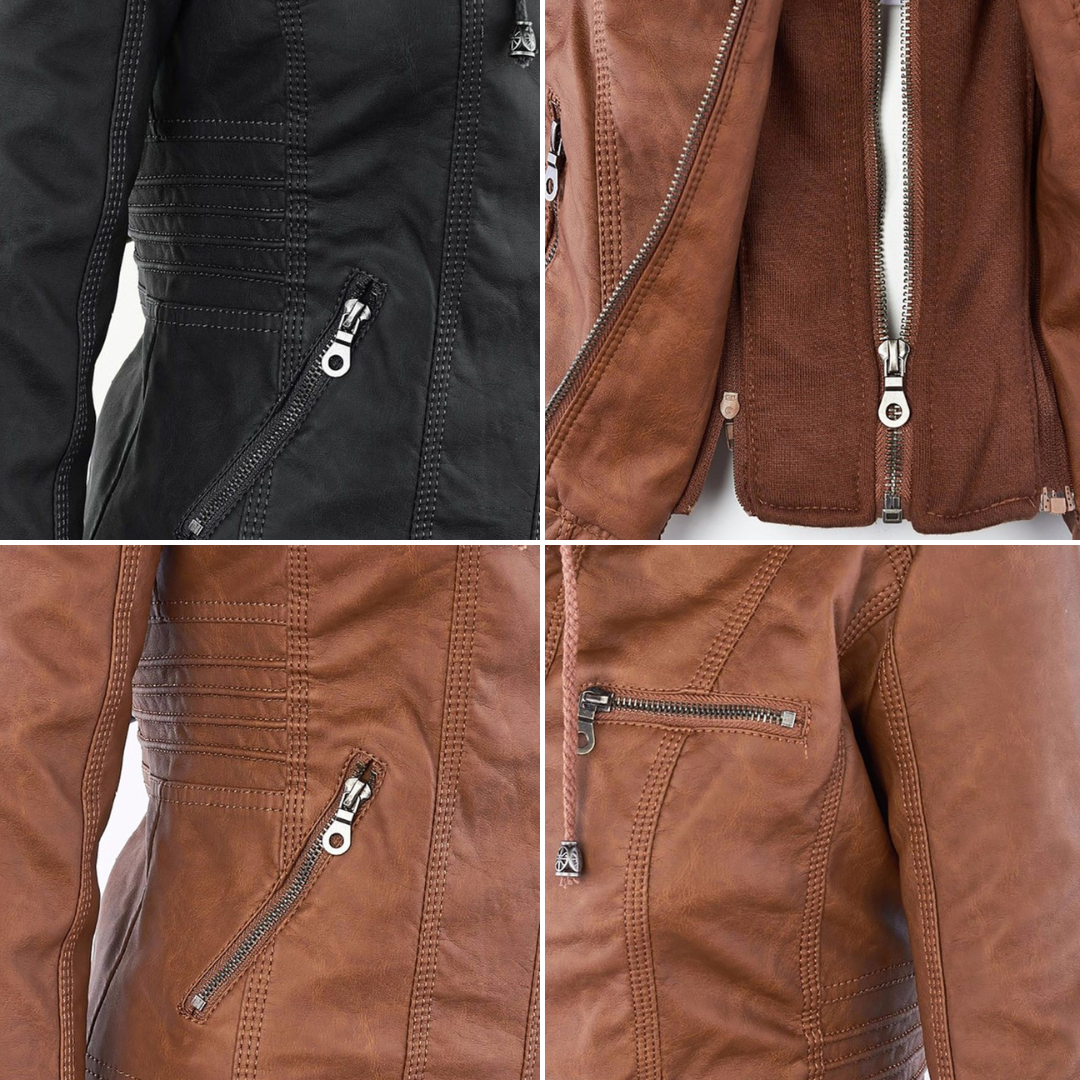 Fitted Biker Jacket with Hood and Structured Stitch Detail