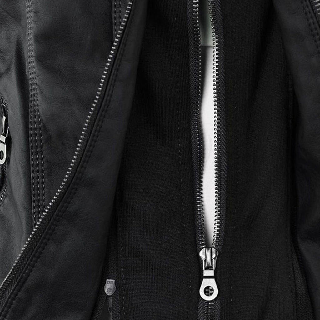 Fitted Biker Jacket with Hood and Structured Stitch Detail