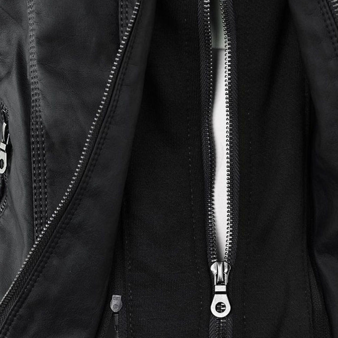 Fitted Biker Jacket with Hood and Structured Stitch Detail
