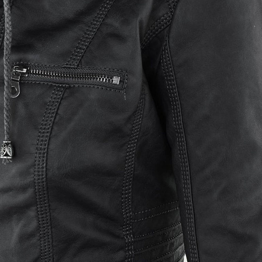 Fitted Biker Jacket with Hood and Structured Stitch Detail