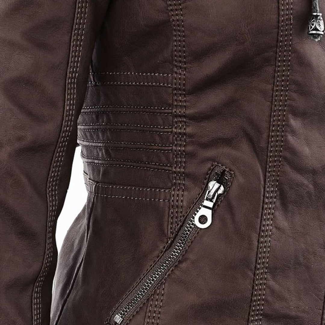 Fitted Biker Jacket with Hood and Structured Stitch Detail