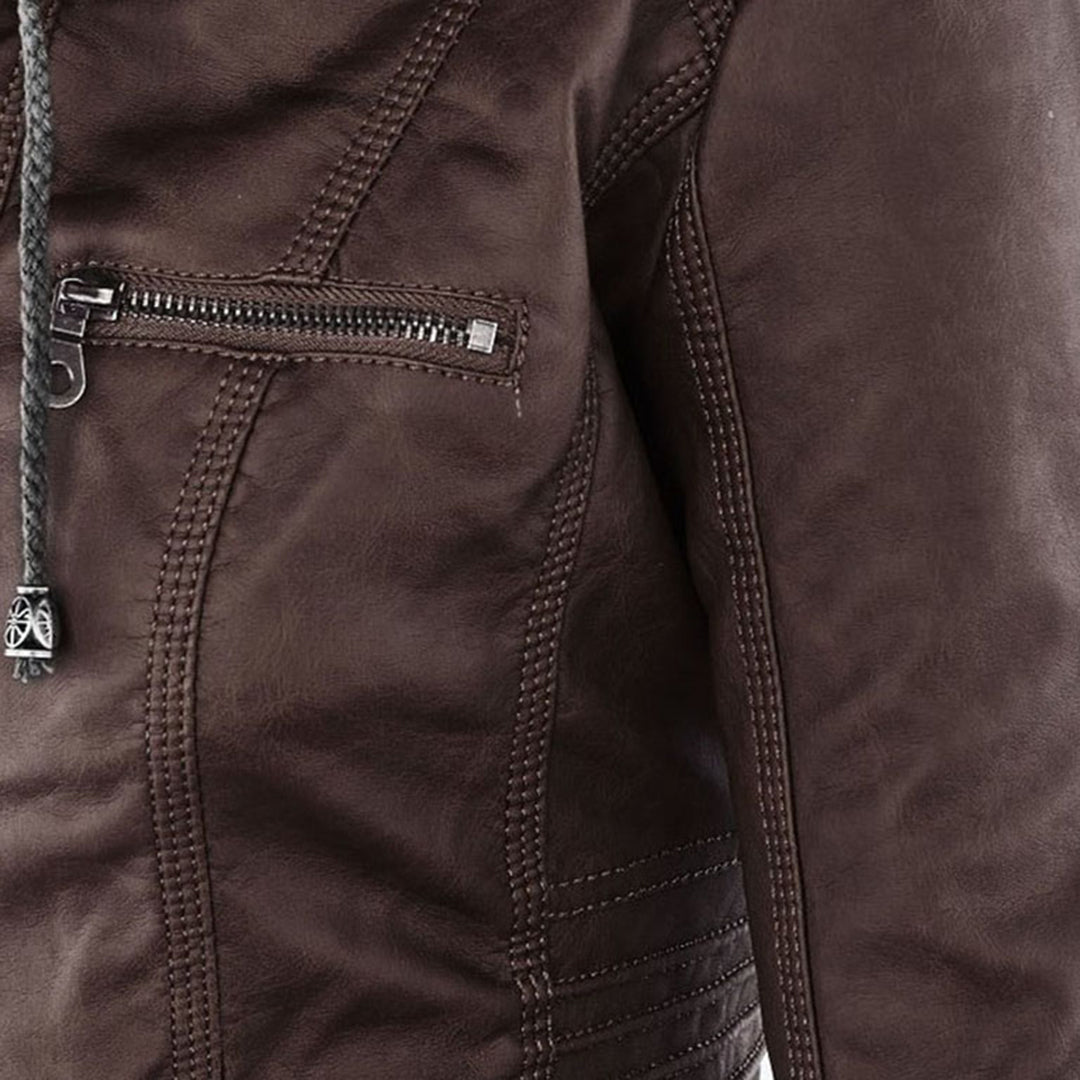 Fitted Biker Jacket with Hood and Structured Stitch Detail