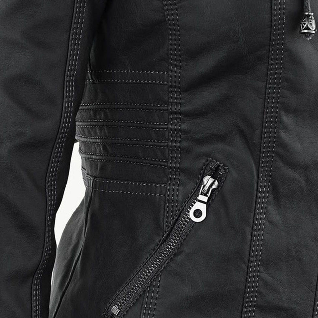 Fitted Biker Jacket with Hood and Structured Stitch Detail