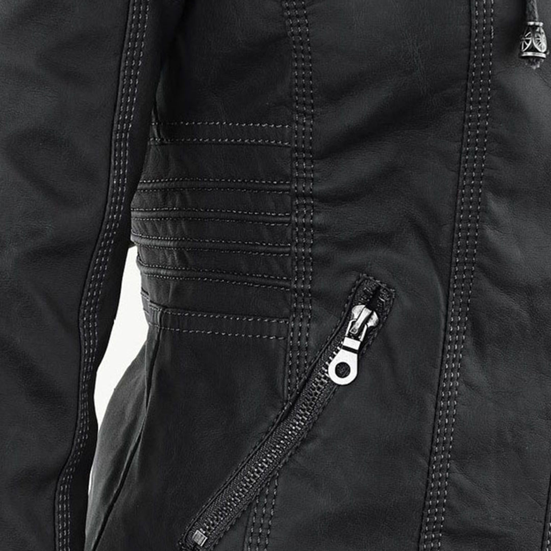 Fitted Biker Jacket with Hood and Structured Stitch Detail