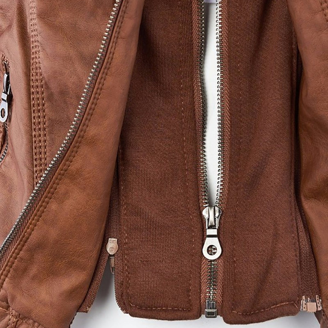 Fitted Biker Jacket with Hood and Structured Stitch Detail