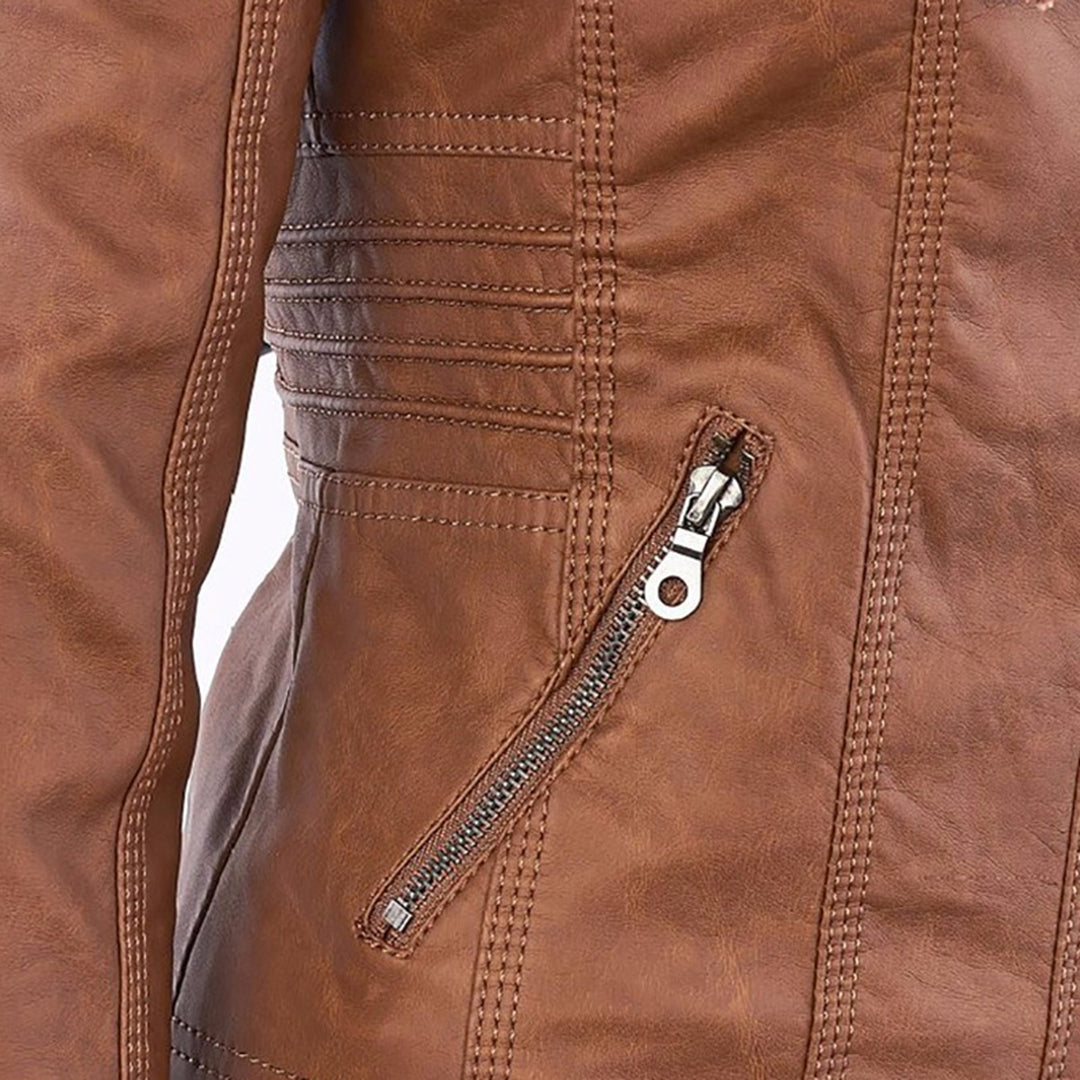 Fitted Biker Jacket with Hood and Structured Stitch Detail